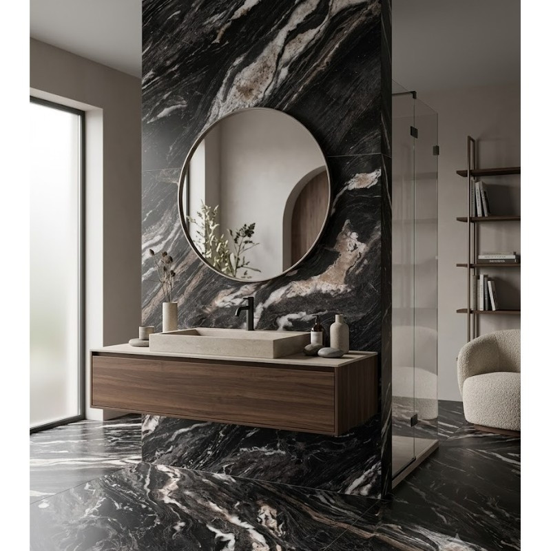 Piedra Sinterizada Mármol Vulcan Dark Pulido 60x120cm  