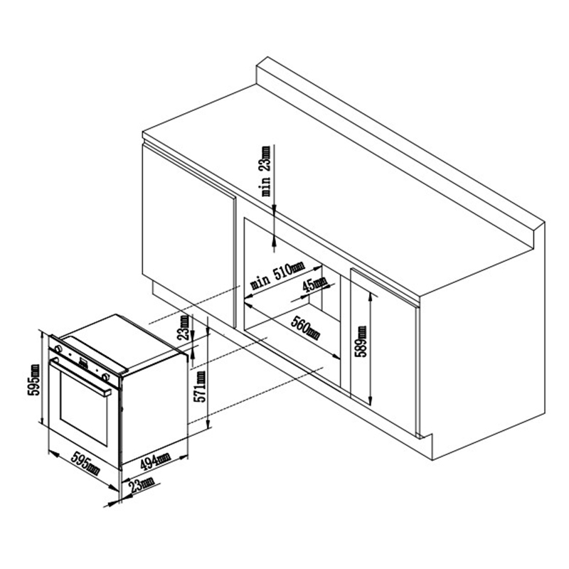 Horno a Gas Grill Eléctrico 57 Litros 2 Funciones 60cm Mastermaid