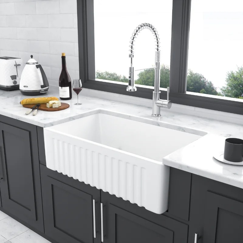 Fregadero de Cerámica Farmhouse 84x45x25 Barn con Desagüe Dipiu