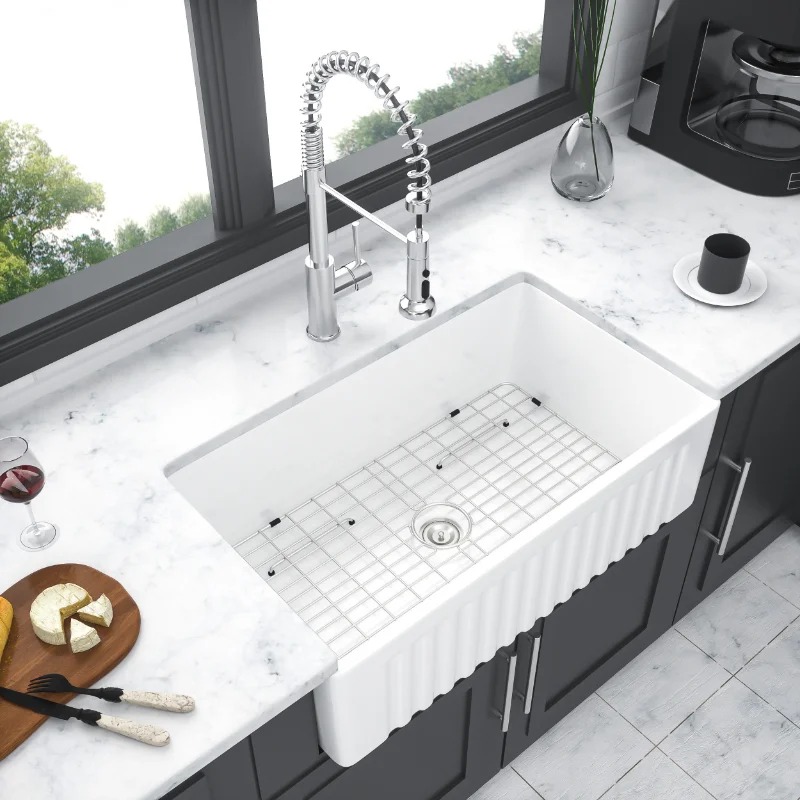 Fregadero de Cerámica Farmhouse 84x45x25 Barn con Desagüe Dipiu