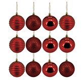 Bola Navideña Stripe Rojo 6cm 12 Piezas Acabado Brillante Mate y Escarchado