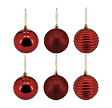Bola Navideña Stripe Rojo 8cm 6 Piezas Acabado Brillante Mate y Escarchado