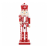 Cascanuez Soldier con Bastón Rojo Blanco 25cm