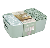 Set de Cortina Alfombra Cesto Para Baño Verde