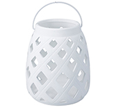Porta Vela Cerámica Rombos Blancos 18cm