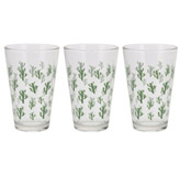 Vaso de Vidrio con Diseño de Cactus en Set de 3 Piezas