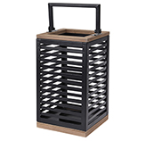 Portavelas de Metal Color Negro con Base de Madera 28cm