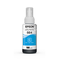 Botella De Tinta Epson T664 Cyan 70Ml - L220,L380,L355,L375,L395,L495,L555,L575,L565,L1455,L655,L130