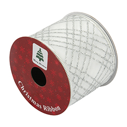 Cinta Navideña Blanca Plata Líneas  2.1/2"x10YDS