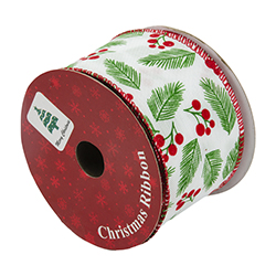 Cinta Navideña Blanco Hojas 2.1/2"x10YDS