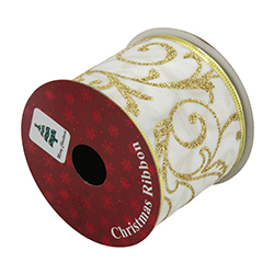 Cinta Navideña Blanca Oro 2.1/2"x10YDS
