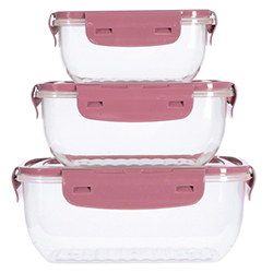 Contenedor 400-800-1400ml Hermético 3 Piezas Rosa