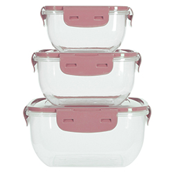 Contenedor 500-900-1500ml Hermético 3 Piezas Rosa