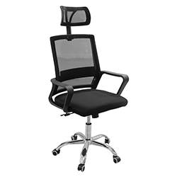 Silla Espaldar Malla Negra con Cabecera y Brazo
