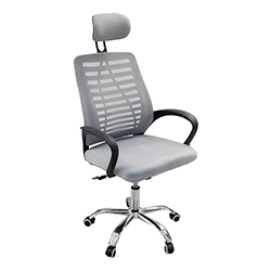 Silla con Espaldar de Malla Gris con Cabecera y Brazo