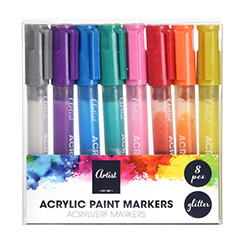 Marcadores Acrílicos con Glitter 8 Unidades