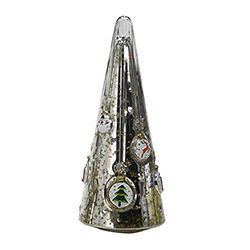 Árbol de Vidrio Plata con Luz 11x26.5cm 