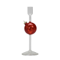 Candelabro de Vidrio con Bola Roja 7.5x18cm