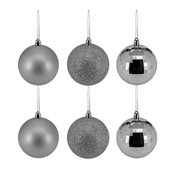 Bola Navideña Disco Plata 8cm 6 Piezas Acabado Brillante Mate y Escarchado