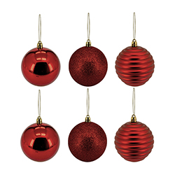 Bola Navideña Stripe Rojo 8cm 6 Piezas Acabado Brillante Mate y Escarchado