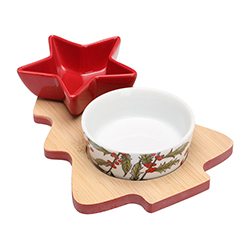 Set Tabla con Bowls de Porcelana 22X15cm Bamboo 