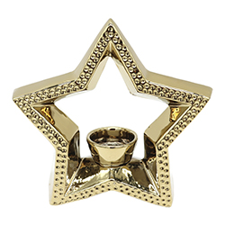 Porta Vela de Cerámica Diseño de Estrella 19cm Oro