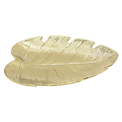 Bandeja de Cerámica con Diseño de Hoja 18x25cm Oro