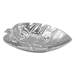 Bandeja Cerámica Diseño de Hoja 18x28cm Plata