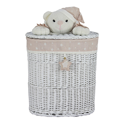 Cesto Tejido de Oso Blanco con Detalles Rosa 51X56X37cm