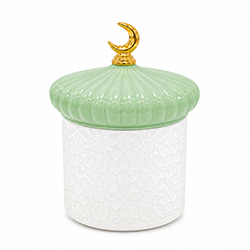 Adorno Caja Decorativa de Cerámica 27x19cm Blanco Verde Luna