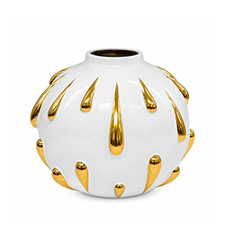 Adorno de Cerámica Florero 19x21cm Blanco Gotas Oro