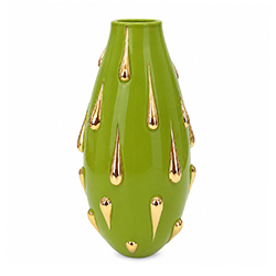 Adorno Florero de Cerámica 37cm Verde Gota Oro