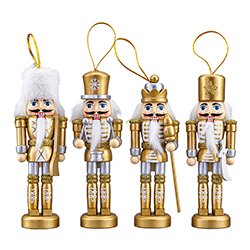 Cascanueces Oro y Blanco Colgante Set de 4 Piezas 12.5cm 