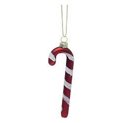 Adorno Navideño Colgante Bastón Rojo y Blanco de Vidrio