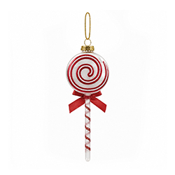 Adorno Navideño Colgante Paleta Rojo y Blanco de Vidrio