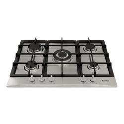 Cocina a Gas con 4 Quemadores + 1 Triple Llama de Acero Inoxidable 68x50cm Mastermaid