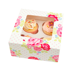 Caja Floral Treat para 4 Cupcake en Set de 2 Piezas Daisy Darcy