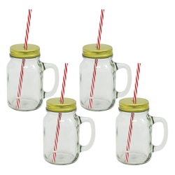 Vaso Estilo Mason Jars en Set de 4 Piezas 