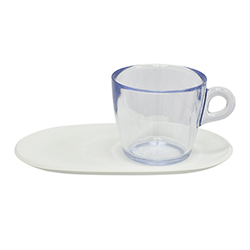 Taza Transparente para Té con Bandeja Blanca 2 Piezas Omada