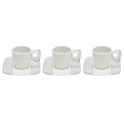 Taza Blanca Transparente con Plato para Espresso en Set de 6 Piezas Omada