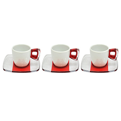 Taza Blanca Roja Transparente con Plato para Espresso en Set de 12 Piezas Omada