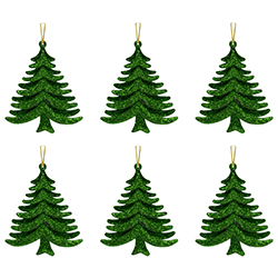 Adornos Escarchados con Diseño de Árbol 6 Piezas Verde 9.5cm