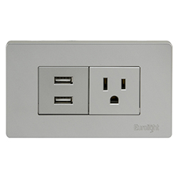 Tomacorriente Polarizado USB Doble Volga Gris