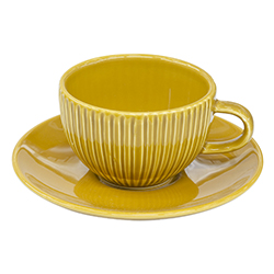 Taza con Plato Riscada Yellow Value Ceramic