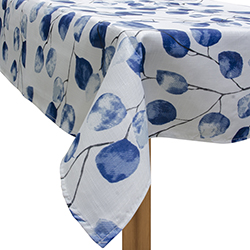 Mantel de Tela Blanco con Diseño de Hojas Azules 130x180cm