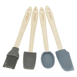 Utensilios de Cocina Silicon Mango Madera 4 Piezas