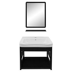 Mueble de Baño Aéreo Negro con Espejo y Repisa 50x45x36cm
