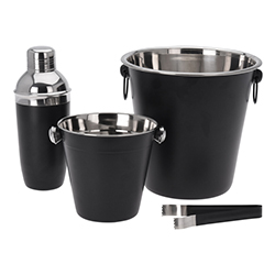 Hielera en Set 4 Piezas Coctel Negro Inoxidable