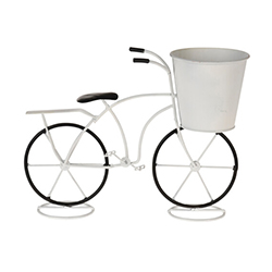 Maceta de Metal con Diseño de Bicicleta Blanca