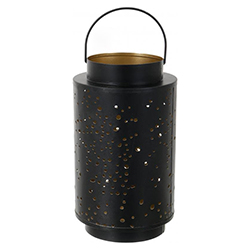 Farol Metal 24cm Dots Negro Dorado